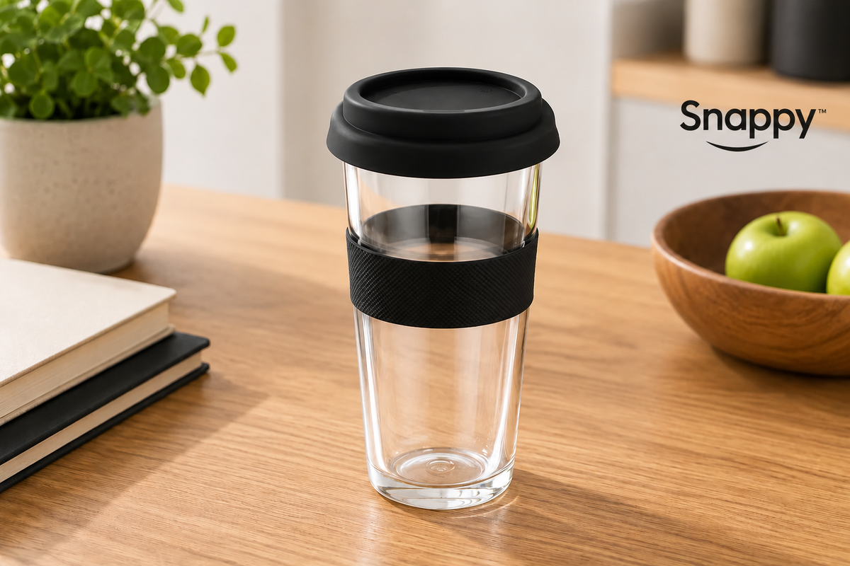 Snappy Thermal Glass Tumbler 400ml Black - LEG-SN-GL400BL