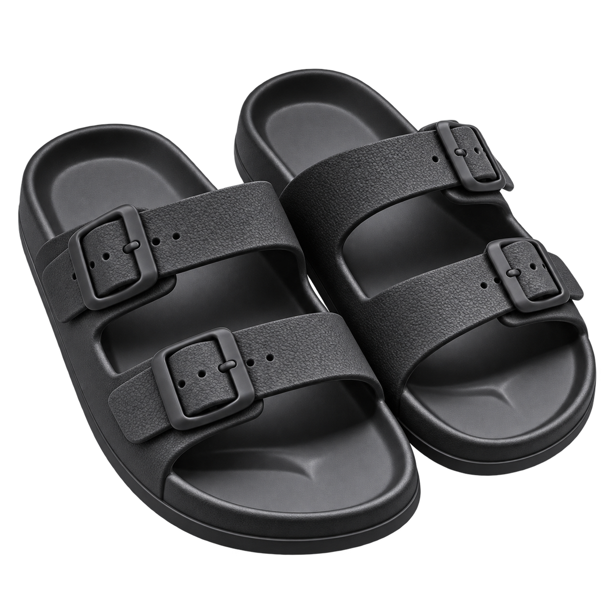 Uplift Double Buckle EVA Slip-On Sandals - White/Black