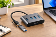 Astrum UH350 4-Port USB 3.0 Hub with USB-A & USB-C – Grey