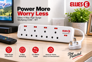 Ellies 4 way High Surge Multiplug 0.5M - White