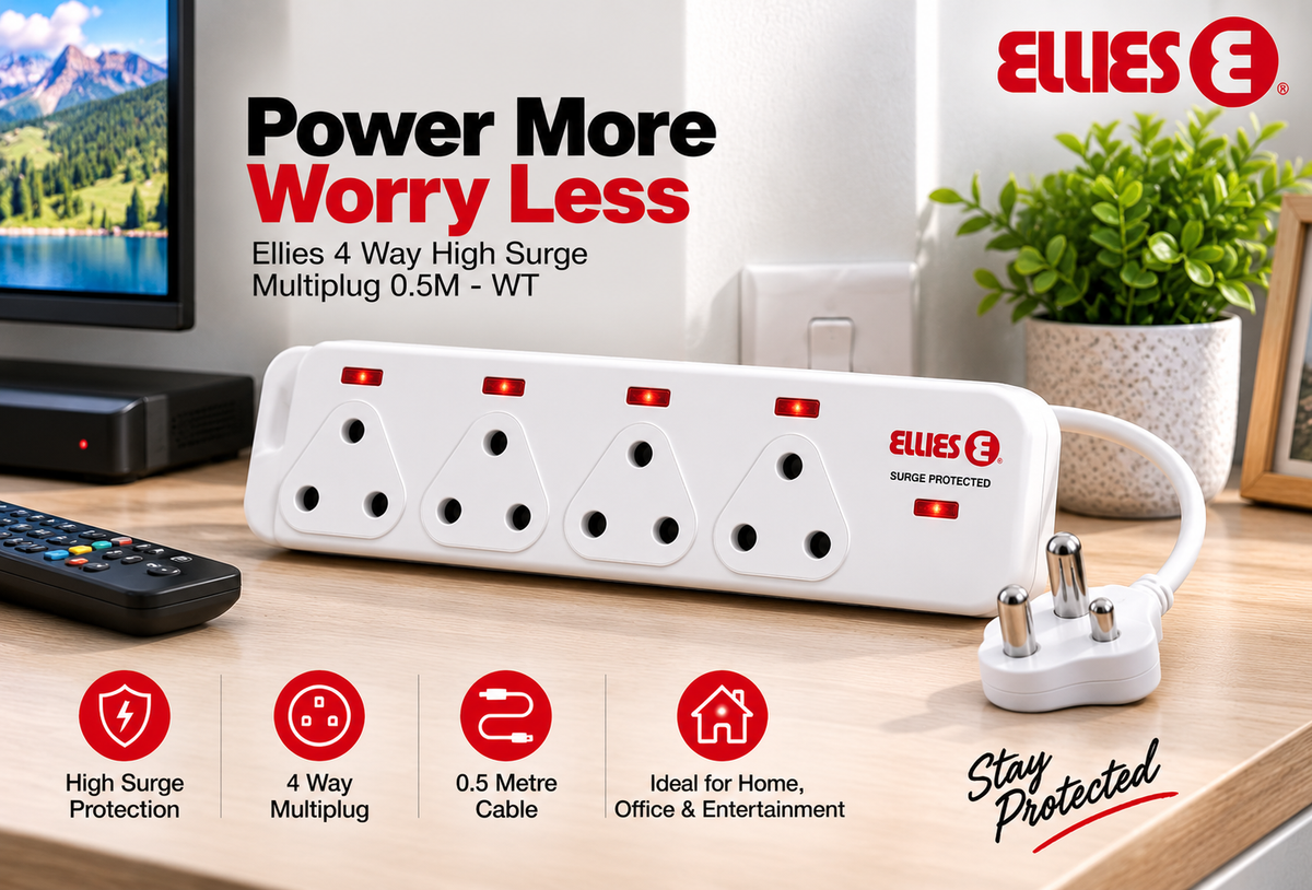Ellies 4 way High Surge Multiplug 0.5M - White