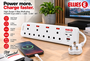 High Surge 4 Way Multi-plug PD20W Dual USB-C + USB - 0.5M - White