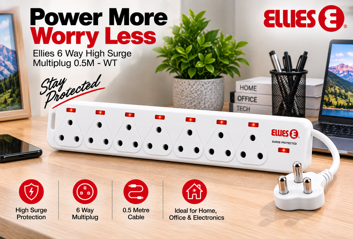 Ellies 6 way High Surge Multiplug 0.5M - WT
