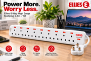 Ellies 8-Way High Surge Multiplug 0.5m – White