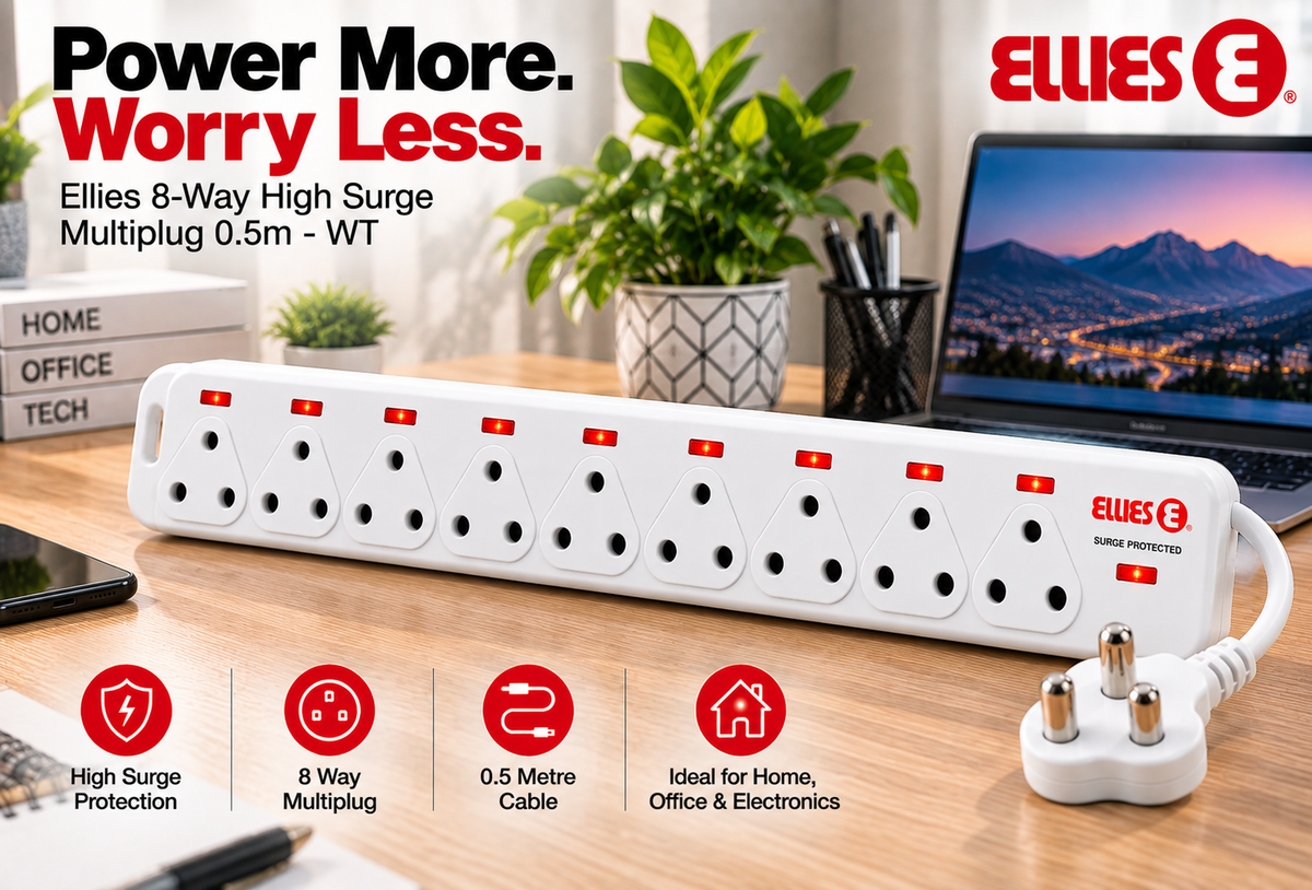 Ellies 8-Way High Surge Multiplug 0.5m – White