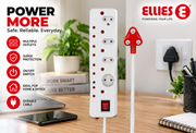 Ellies 8-Way Surge Multiplug 0.5m – White