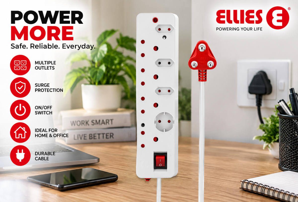 Ellies 8-Way Surge Multiplug 0.5m – White