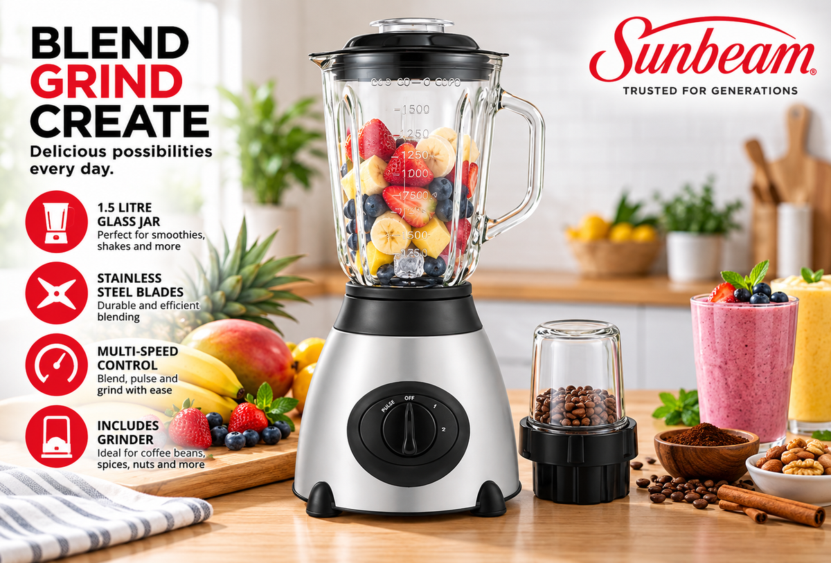 Sunbeam 400W 1.5L Stainless Steel Glass Blender & Grinder