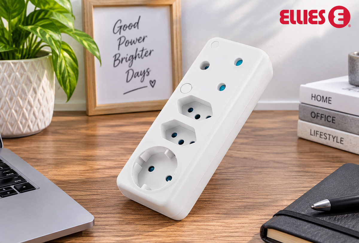 Ellies 4-Way Schuko Adaptor — White