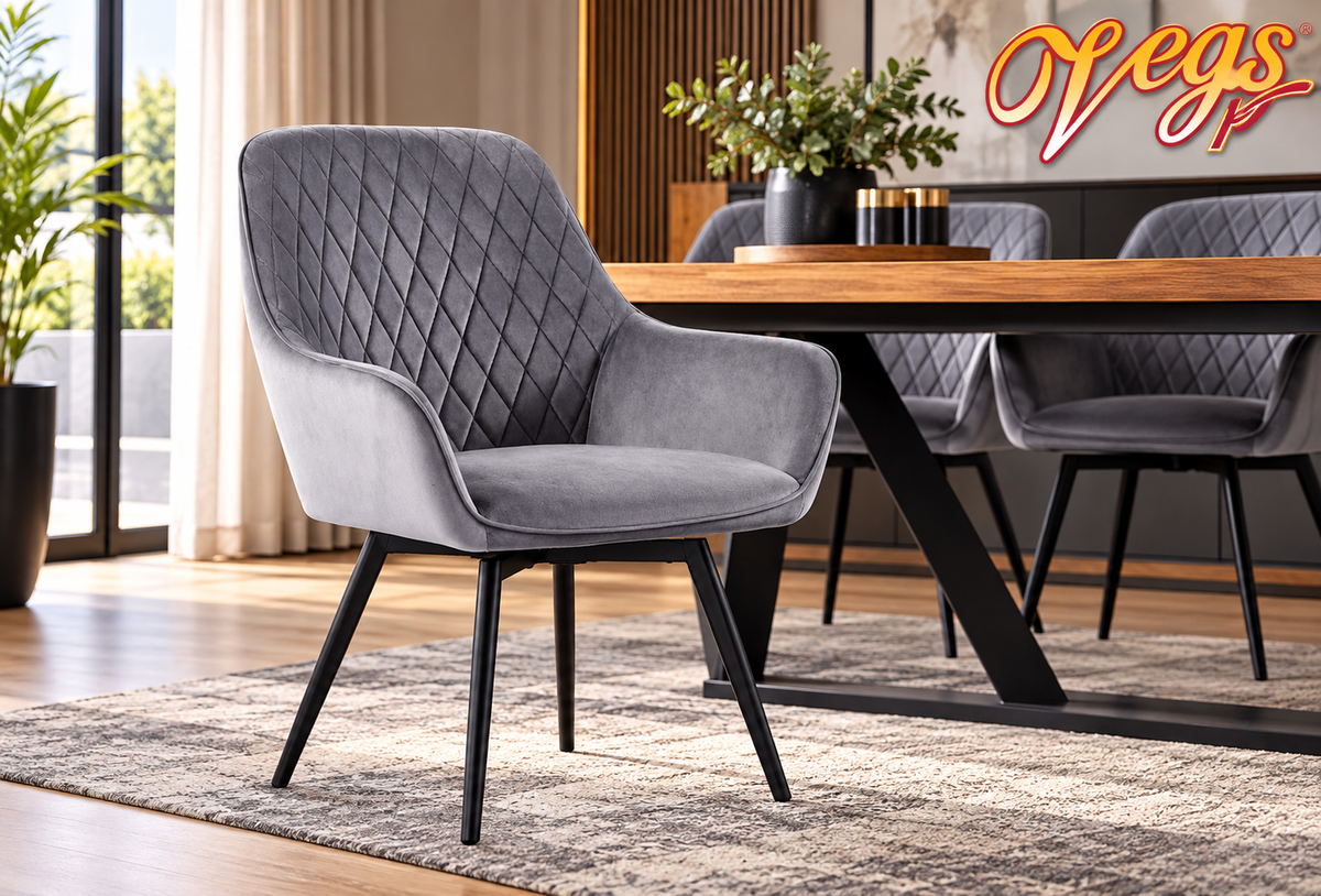 Vegas Grey Velvet Swivel Dining Chair PODC-1903G
