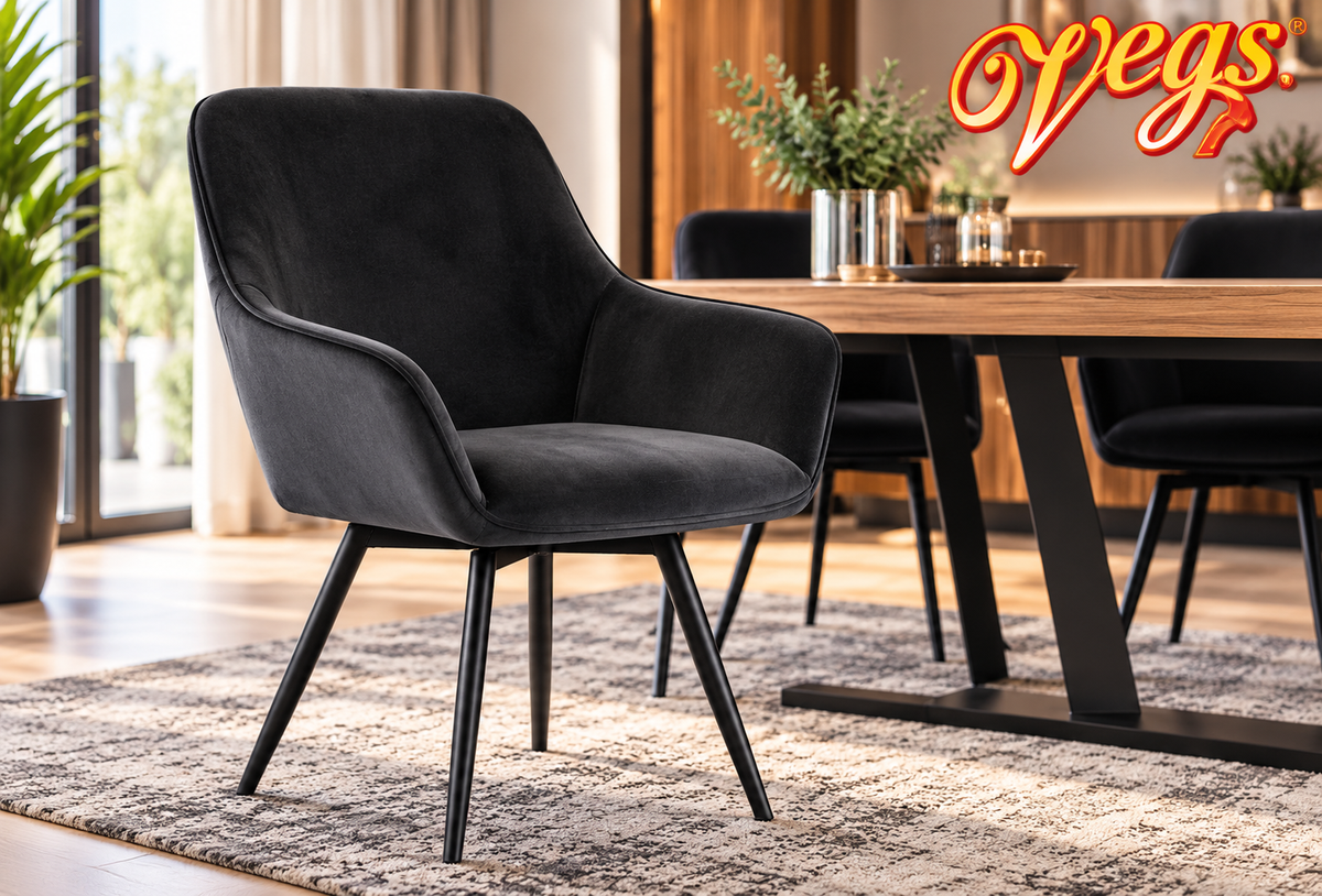 Vegas Black Velvet Swivel Dining Chair PODC-1903B