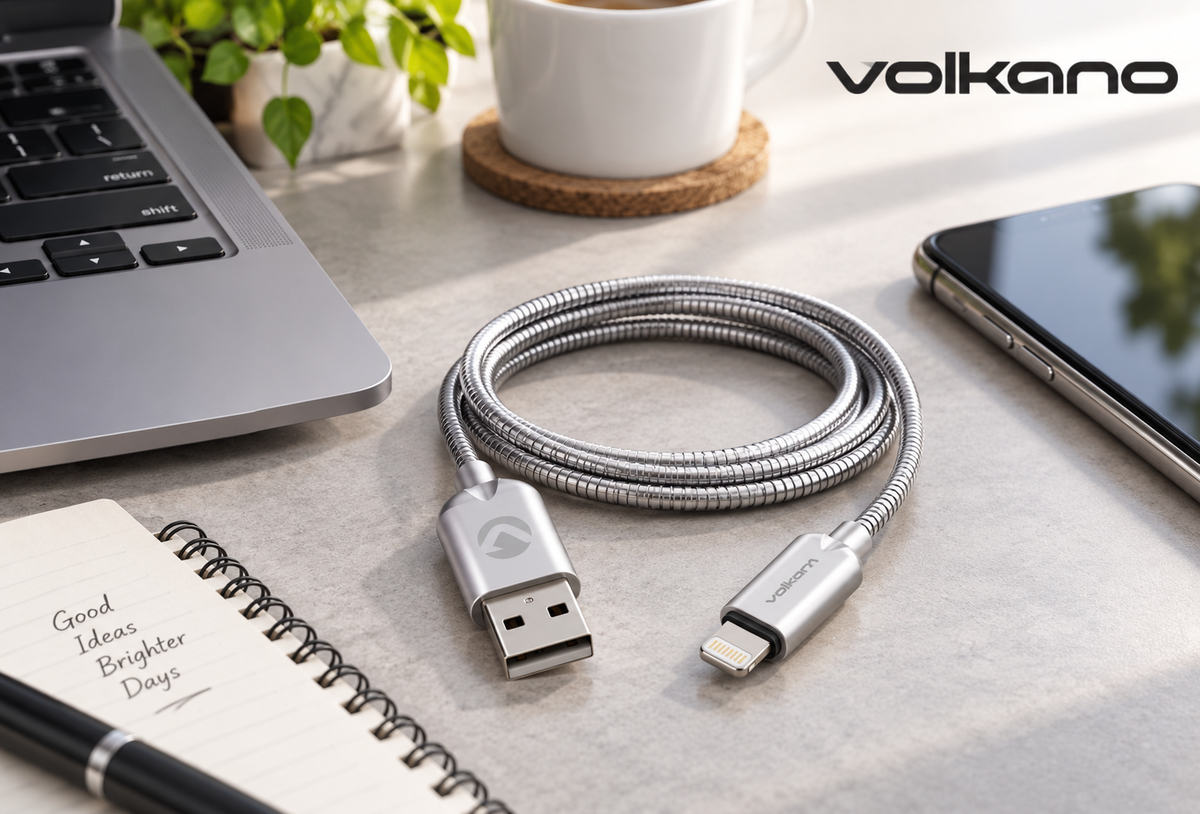 Volkano VK-20094-SL-6 Iron Series Round Metallic Spring MFi Lightning Cable 6th - Silver