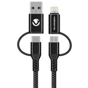 Volkano VK-20172-BK Weave Series 4-in-1 Cable Two Pack 1.2m / 4ft & 1.8m / 6ft