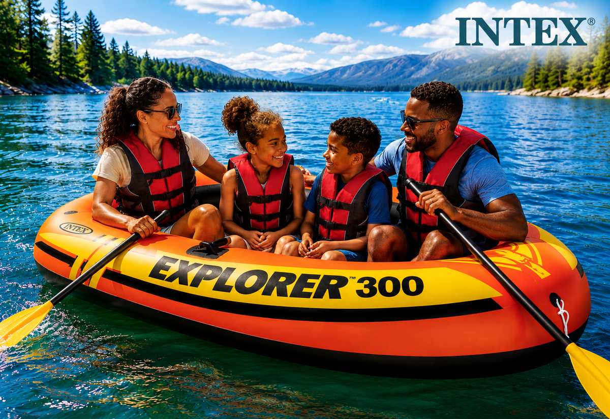 Intex Explorer 300 Inflatable Raft Boat with Paddles and Pump