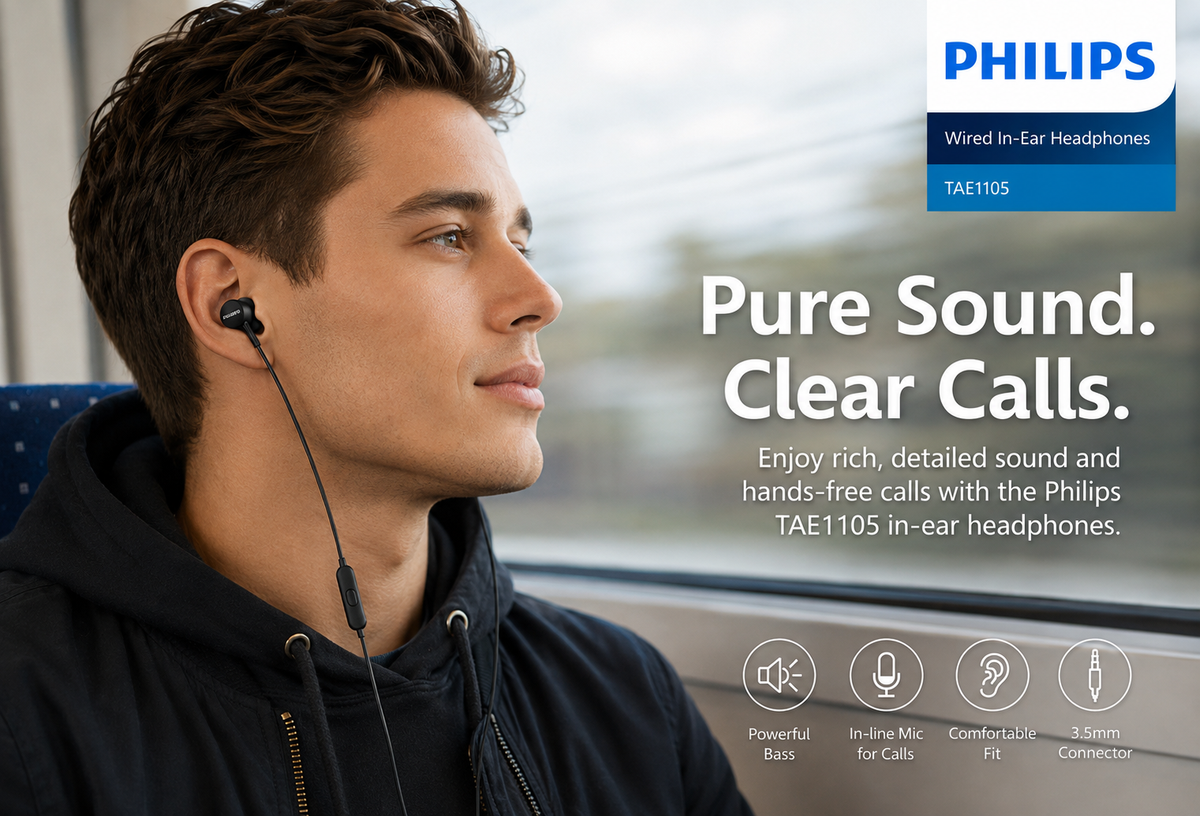 Philips TAE1126 Wired In - Ear Headphone with Mic - Black