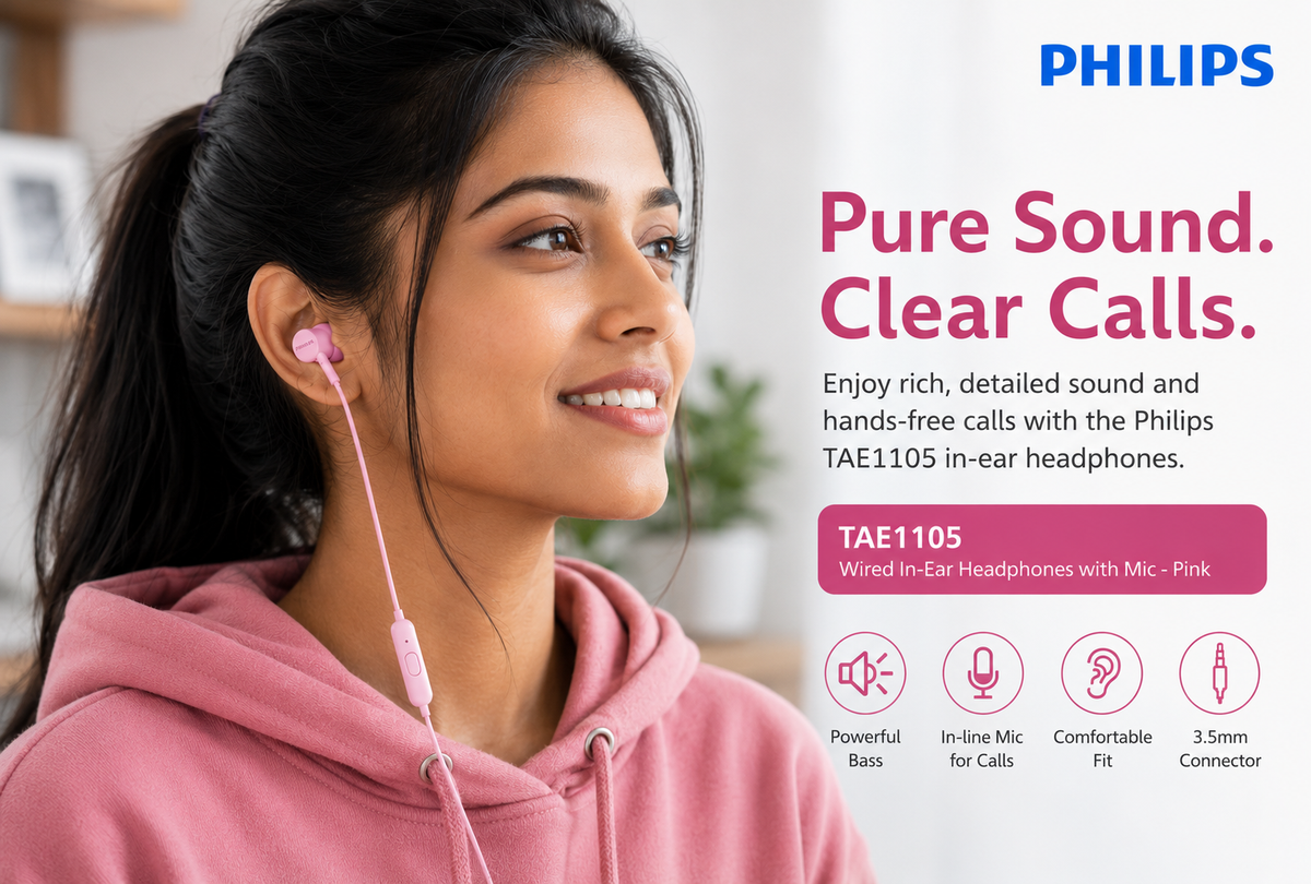 Philips TAE1105 Wired In - Ear Headphone with Mic - Pink