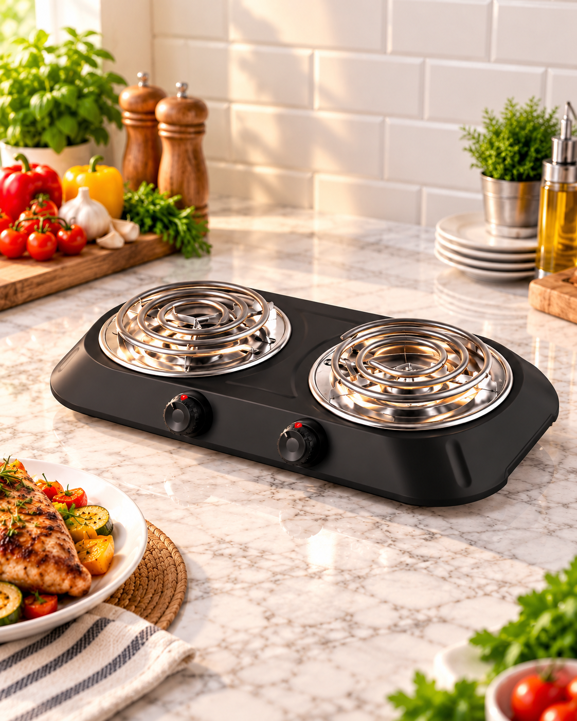 Mellerware Helios Double Spiral Hotplate 2000W Black