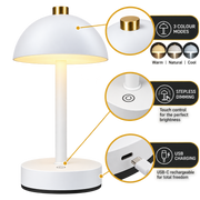 Uplift Rechargeable Cordless Dome Table Lamp - White