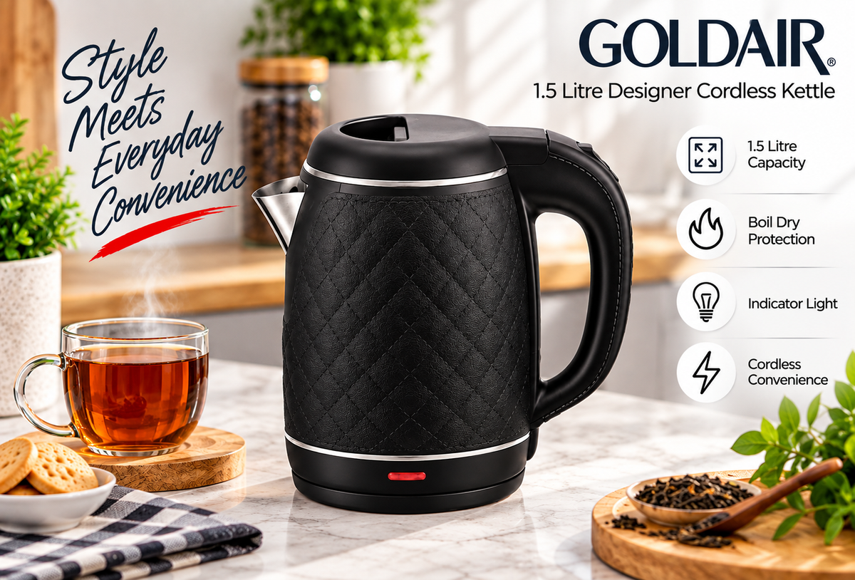Goldair 1.5L 1500W Cordless Kettle - Black - GSDK-1800B