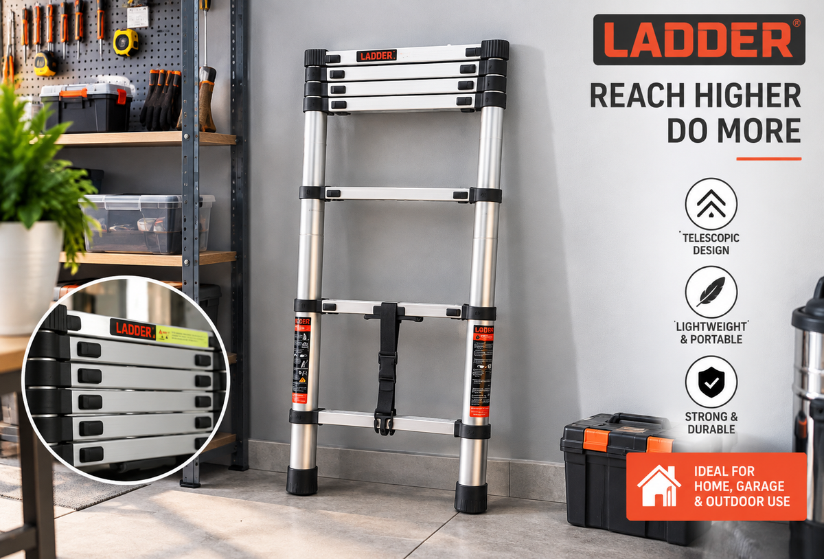 Uplift 2M Aluminium Telescopic Ladder | Collapsible Ladder
