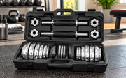 Uplift 50kg Adjustable Chrome Dumbbell & Barbell Set with Carry Case