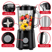 Defy 1.5L Glass Jug Table Blender 600W – Black (TB 6261 G)