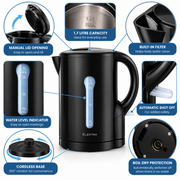Elektra 1.7L Cordless Plastic Electric Kettle – Black - SEL-EKP02B