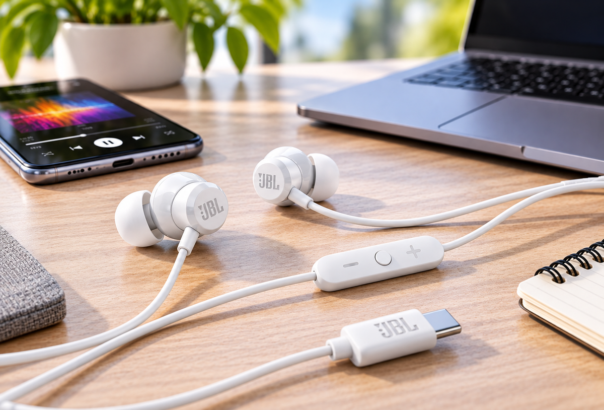 JBL Tune 305C USB-C Wired Hi-Res Earbud Headphones – White