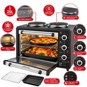 Mellerware Horizon 25 Mini Oven with 2 Solid Hot Plates – 25L 3000W – Black