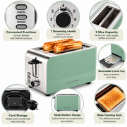 Elektra 850W 2-Slice Toaster – Mint Green & Silver - SEL-ETP01G