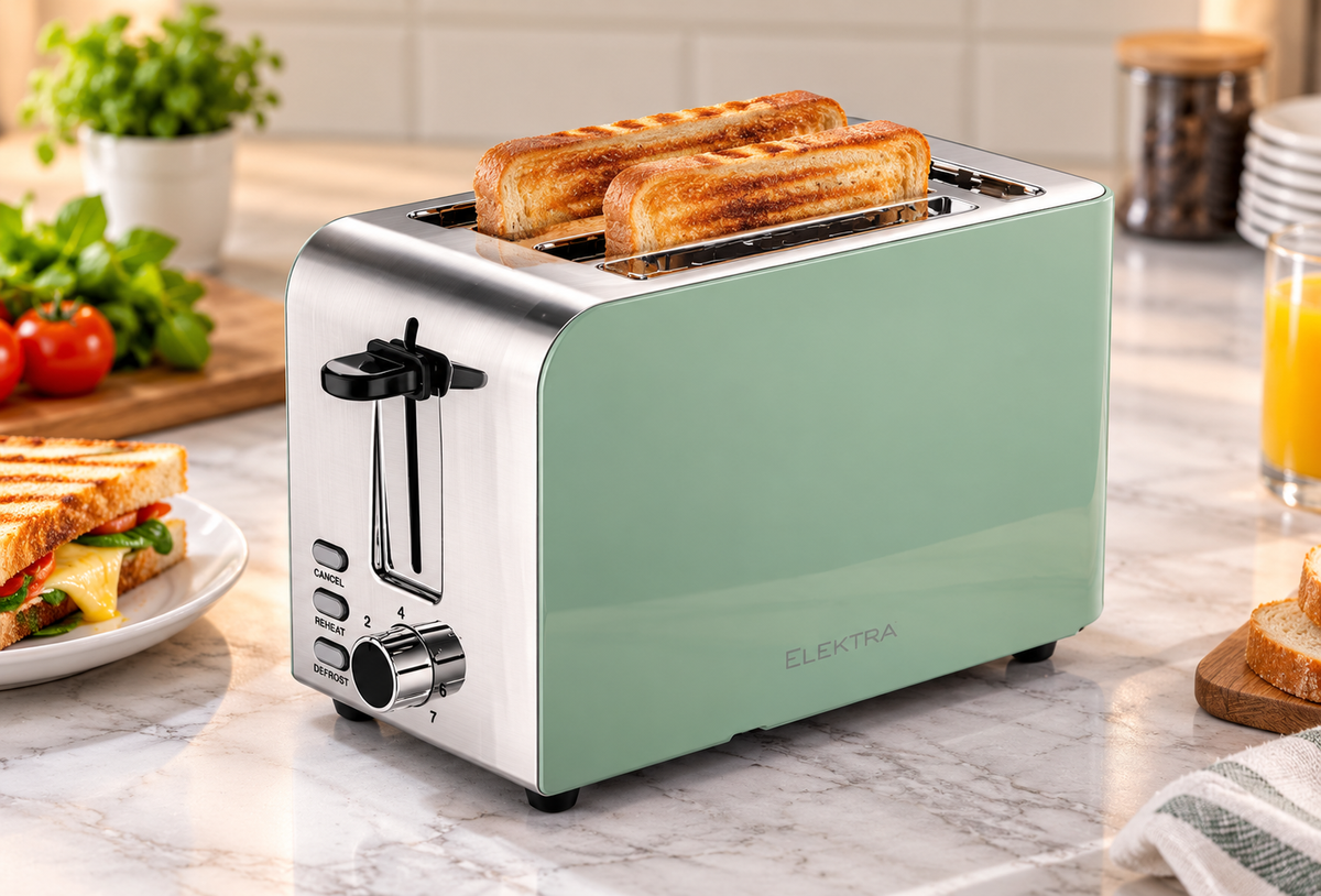 Elektra 850W 2-Slice Toaster – Mint Green & Silver - SEL-ETP01G