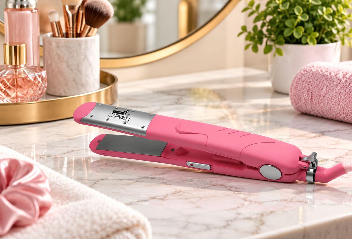 Carmen Wet 'n Dry Ceramic Hair Straightener with Swivel Cord – Pink