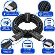UCC60 USB-C to USB-C 60W PD Cable, 3A, 1m, Black – UCC60