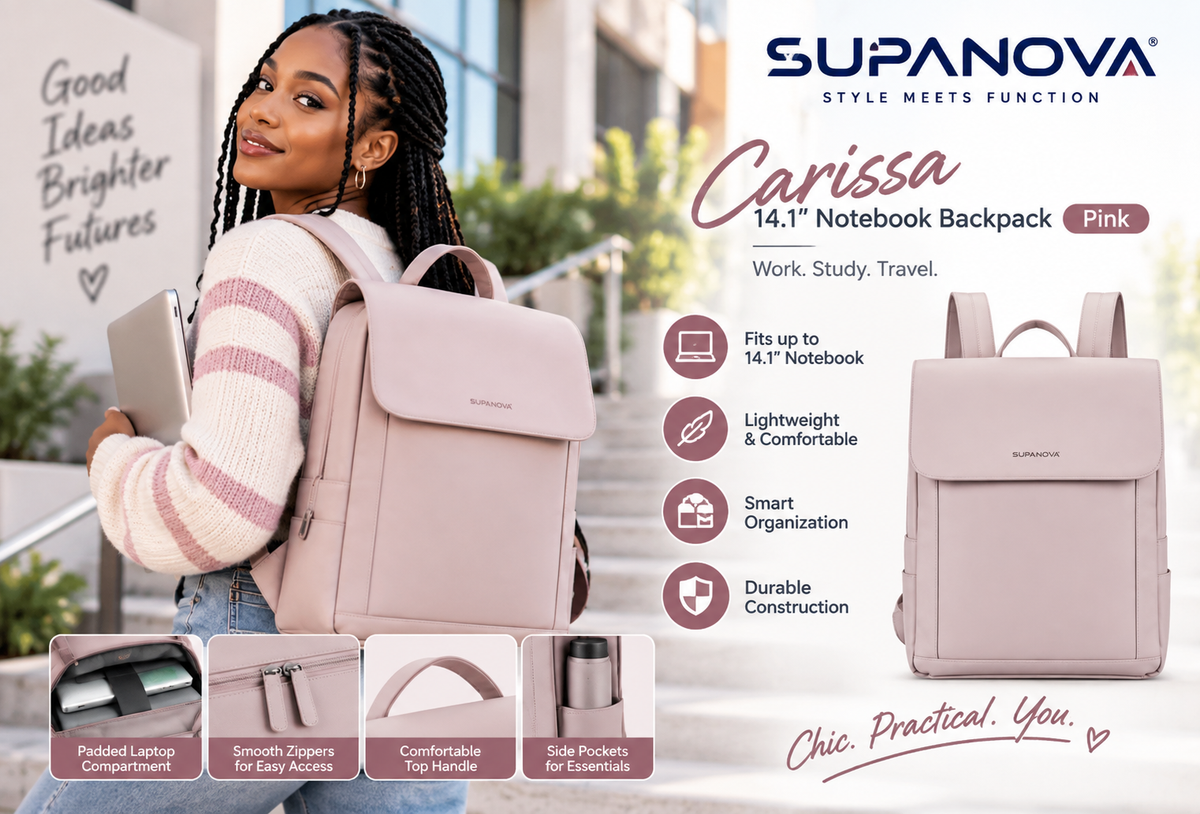 SupaNova Carissa 14.1-inch Laptop Backpack Pink SN-1033-PK