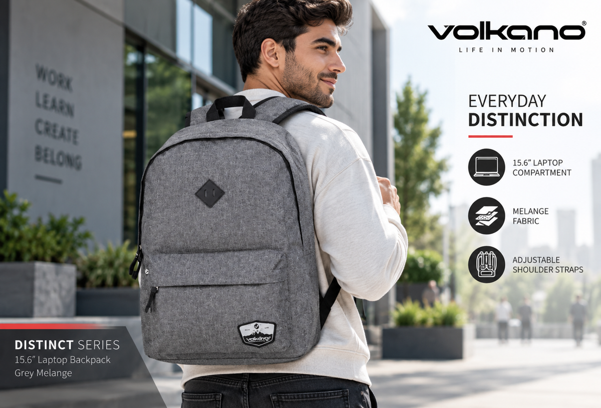 Volkano Distinct 15.6-inch Laptop Backpack Grey Melange - 9129
