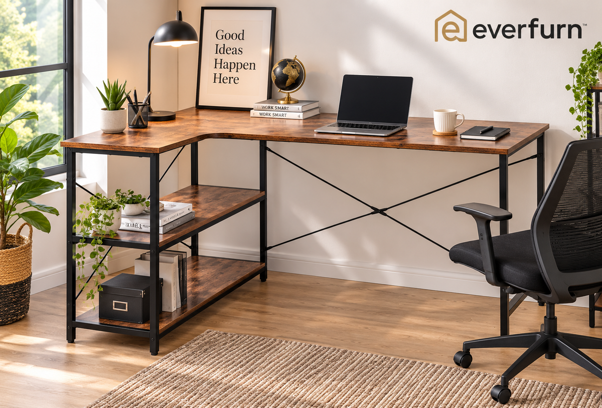 Everfurn Anthony L-Shaped Corner Work Desk Steel CT-1908