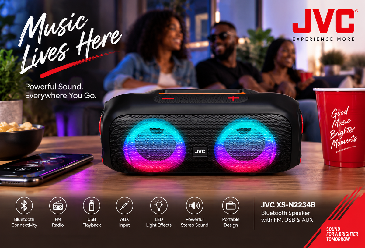 JVC XS-N2234B Bluetooth Speaker with FM, USB & AUX