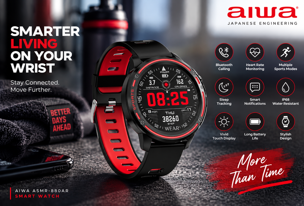 AIWA ASMR-880AR Smart Watch – Red