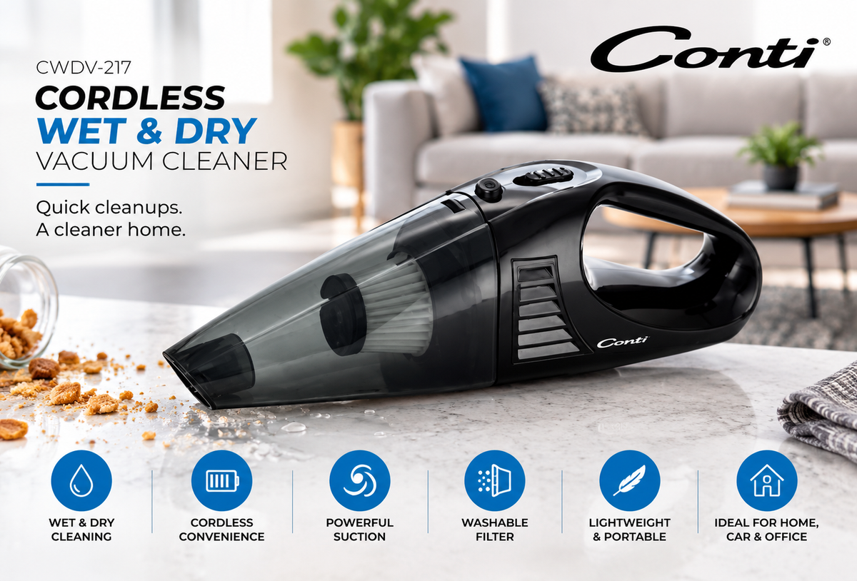 Conti Cordless Wet & Dry Vacuum Cleaner – Black – CWDV-217