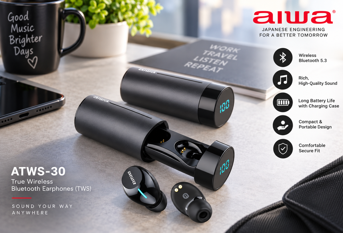 AIWA ATWS-30 True Wireless Bluetooth Earphones (TWS) – Black