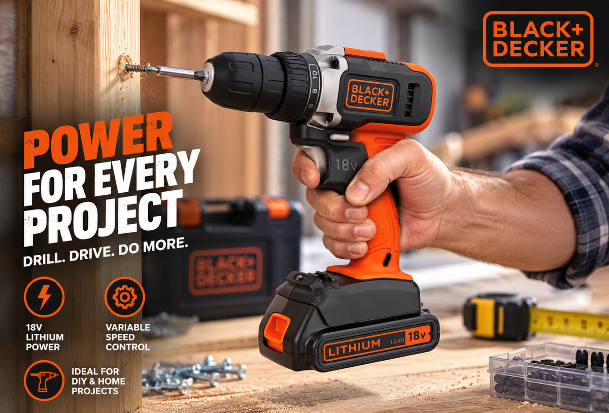 Black & Decker 18V 2 Speed Drill Driver & 1 x 1.5Ah Battery