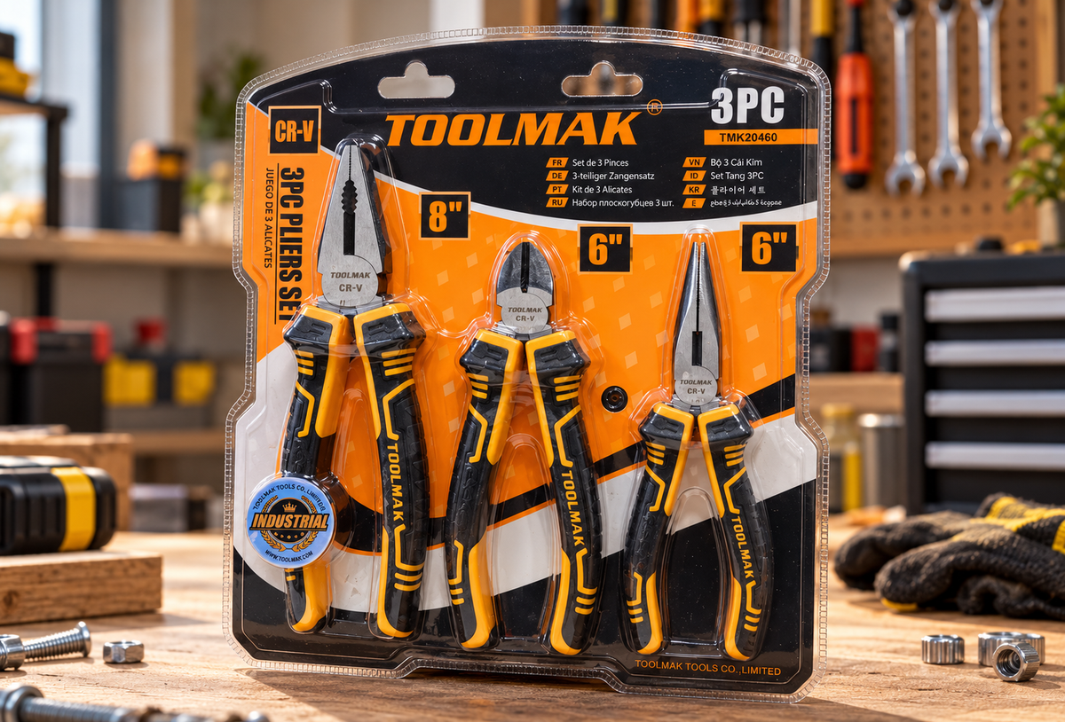Toolmak 3-Piece Professional Pliers Set with PVC Grips