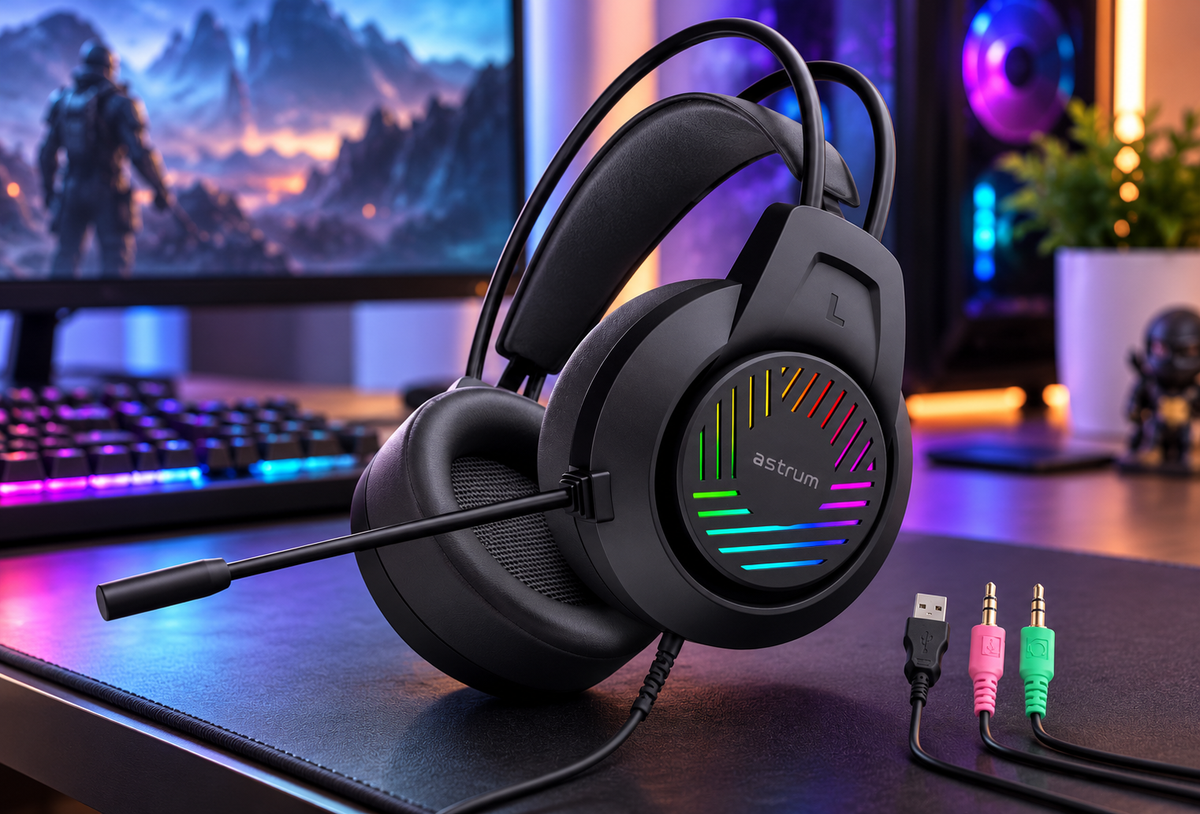 Astrum HG100 Wired Gaming Headset with 50 mm Drivers, RGB LED and Boom Mic – HG100