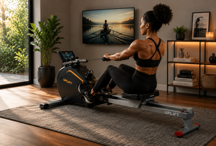 Uplift Rowing Machine with Adjustable Resistance and Performance Monitor